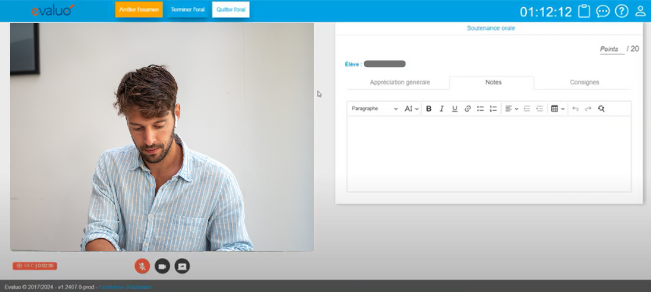 Délibération d'un jury lors d'un examen oral sur la plateforme Evaluo