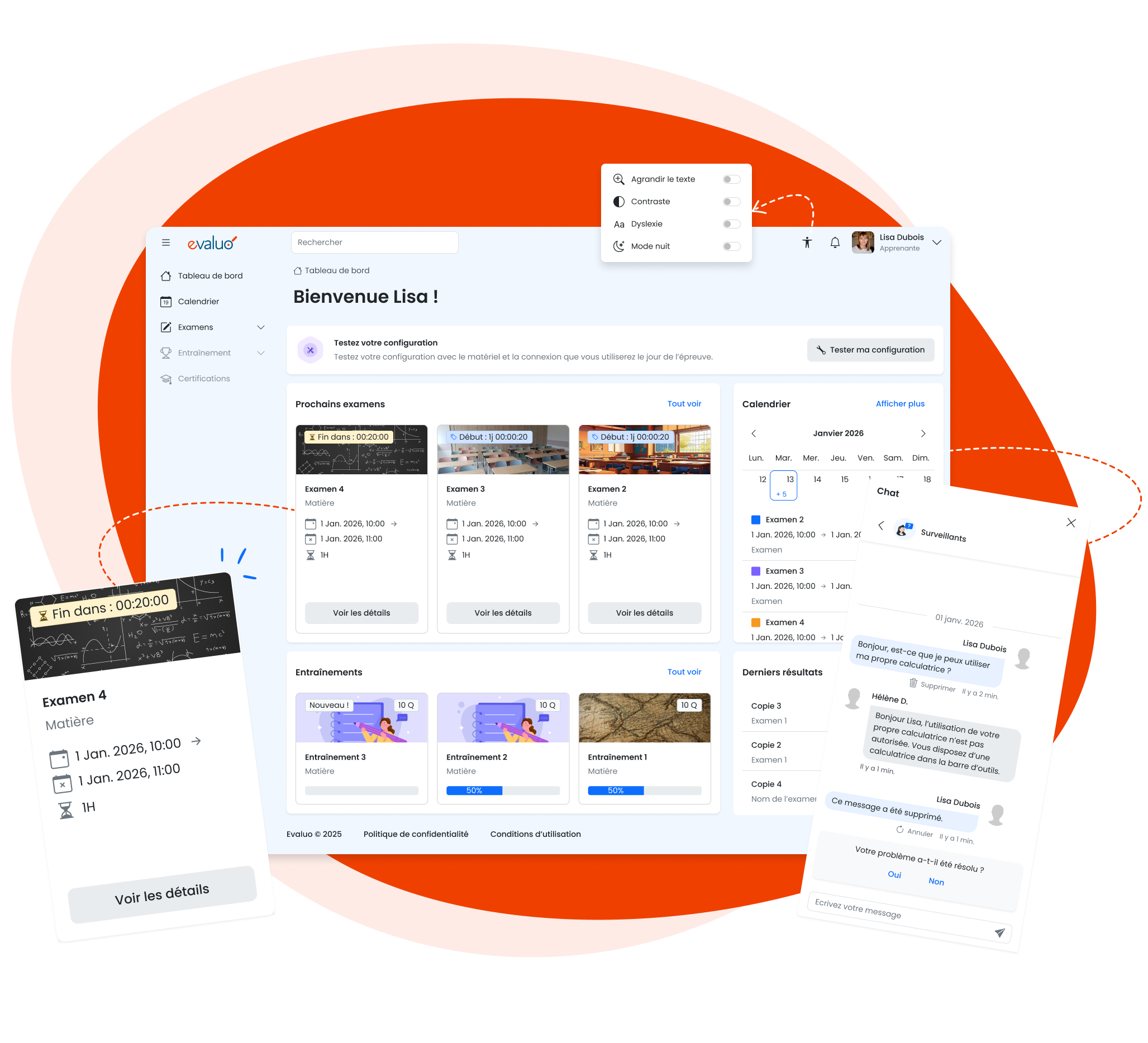 Interface Evaluo pour les examens en ligne
